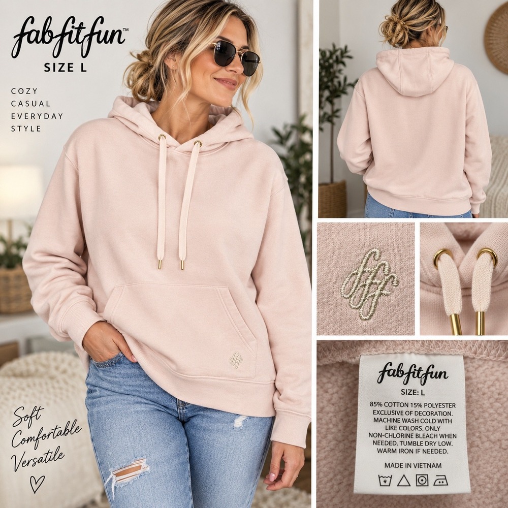 FabFitFun Womens Large Blush Pink Fleece Pullover Hoodie Kangaroo Pocket L